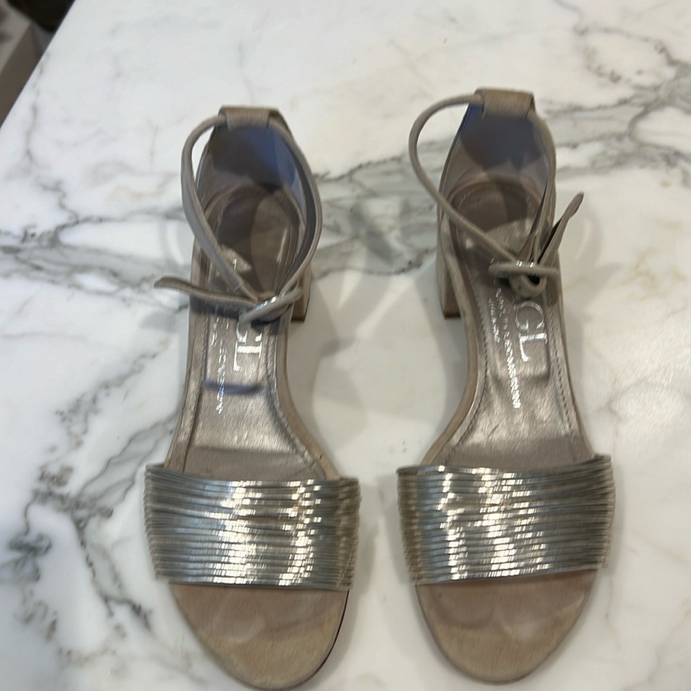 AGL metallic and suede low heel sandal